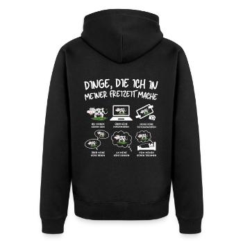 LUSTIGE KÜHE KUH BAUER SPRUCH Lustiges Bäuerin Kuh - Unisex Premium Bio Zip Hoodie - Schwarz - Hinten - Nico (187cm)