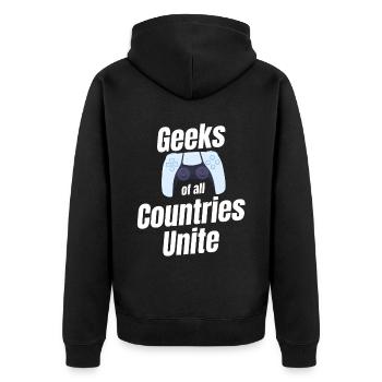 Les geeks de tous les pays s’unissent drôlement - Veste à capuche bio Premium Unisexe - noir - Dos - Nico (187cm)