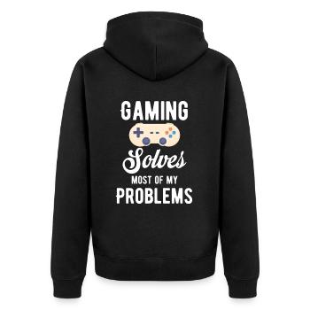 Gaming solves most of my problems. Jollier - Unisex Premium Organic Zip Hoodie - black - Back - Nico (187cm)