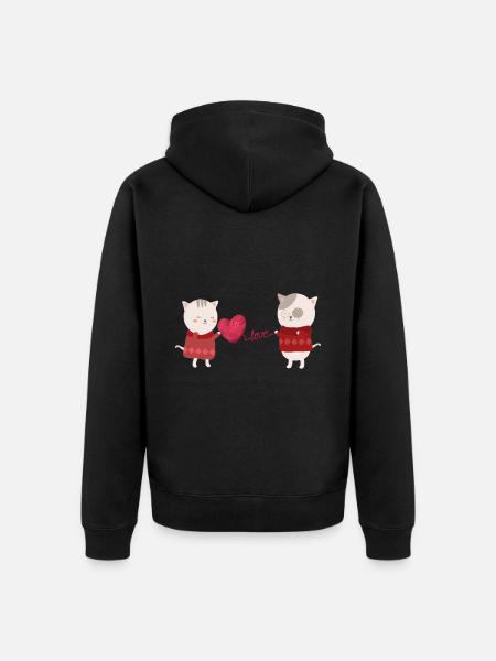 Katze Cartoon Paar Cat Cartoon Couple - Unisex Premium Bio Zip Hoodie - Schwarz