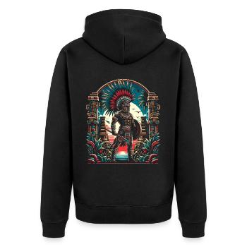 Aztekischer Krieger Mexikanische Azteken-Zivilisation - Unisex Premium Bio Zip Hoodie - Schwarz - Hinten - Nico (187cm)