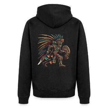 Aztekischer Krieger Mexikanische Azteken-Zivilisation - Unisex Premium Bio Zip Hoodie - Schwarz - Hinten - Nico (187cm)