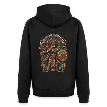 Aztekischer Krieger Mexikanische Azteken-Zivilisation - Unisex Premium Bio Zip Hoodie - Schwarz - Hinten - Nico (187cm)