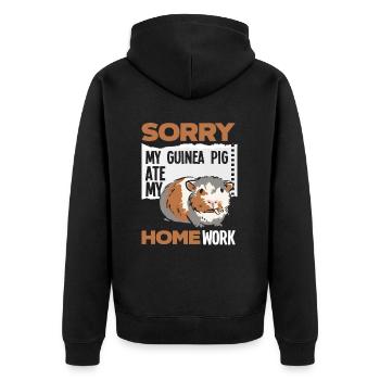 Meerschweinchen Spruch Hausaufgaben - Unisex Premium Bio Zip Hoodie - Schwarz - Hinten - Nico (187cm)