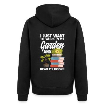 Garten Bücherwurm Bücher Lesen - Unisex Premium Bio Zip Hoodie - Schwarz - Hinten - Nico (187cm)