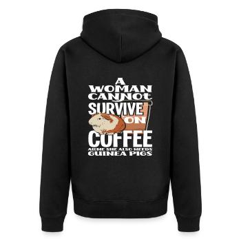Meerschweinchen Frau Kaffee - Unisex Premium Bio Zip Hoodie - Schwarz - Hinten - Nico (187cm)