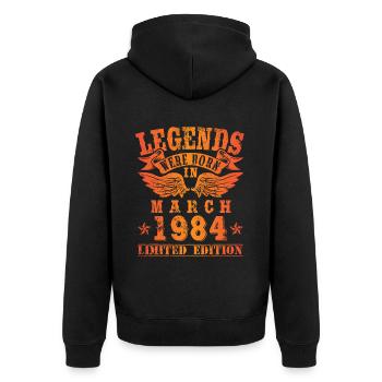 Legends were born in März 1984 Geburtstag - Unisex Premium Bio Zip Hoodie - Schwarz - Hinten - Nico (187cm)