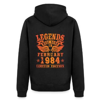 Legends were born in Februar 1984 Geburtstag - Unisex Premium Bio Zip Hoodie - Schwarz - Hinten - Nico (187cm)