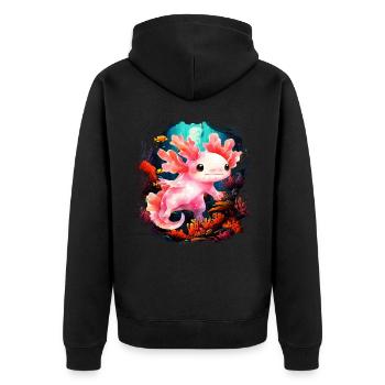Axolotl - Unisex Premium Bio Zip Hoodie - Schwarz - Hinten - Nico (187cm)