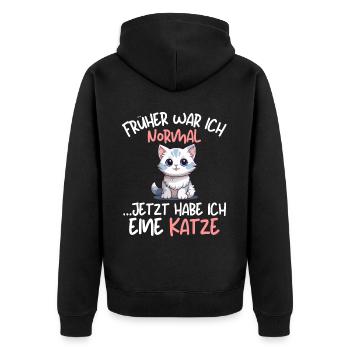 I USED TO BE NORMAL - NOW I HAVE A CAT - Unisex Premium Organic Zip Hoodie - black - Back - Nico (187cm)