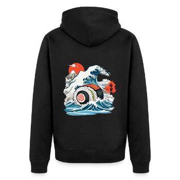Japanische Sushi Rolle Vintage Ukiyo-E Design - Unisex Premium Bio Zip Hoodie - Schwarz - Hinten - Nico (187cm)