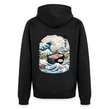 Japanese Sushi Ukiyo-E Art Aesthetic Design - Unisex Premium Organic Zip Hoodie - black - Back - Nico (187cm)