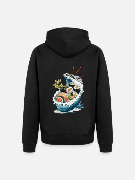 Sushi Bowl Ukiyo-E Japan Retro Aesthetic Design - Unisex Premium Organic Zip Hoodie - black