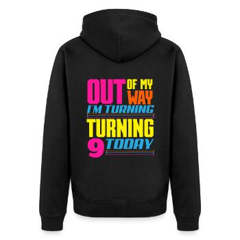Lasertag-geburtstagsfeier – Lasertag 9 - Unisex Premium Bio Zip Hoodie - Schwarz - Hinten - Nico (187cm)