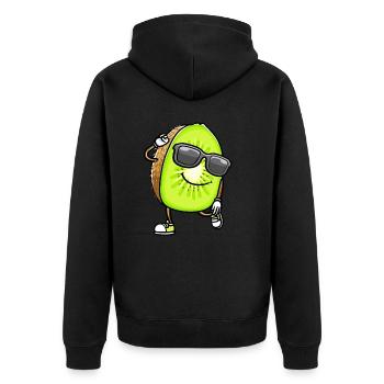 Dancing Kiwi with sunglasses - Unisex Premium Organic Zip Hoodie - black - Back - Nico (187cm)