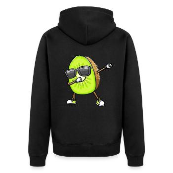 Dancing Kiwi with sunglasses - Unisex Premium Organic Zip Hoodie - black - Back - Nico (187cm)