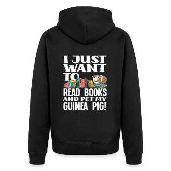 Meerschweinchen Bücher Lesen Bücherwurm - Unisex Premium Bio Zip Hoodie - Schwarz - Hinten - Nico (187cm)
