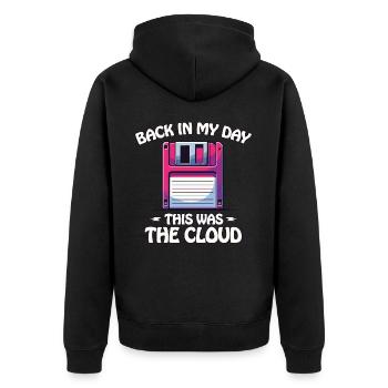Back In My Day Retro 3,5 Zoll Diskette - Unisex Premium Bio Zip Hoodie - Schwarz - Hinten - Nico (187cm)