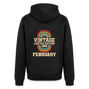 69. Geburtstag FEBRUAR Jahrgang 1955 Geschenkidee - Unisex Premium Bio Zip Hoodie - Schwarz - Hinten - Nico (187cm)