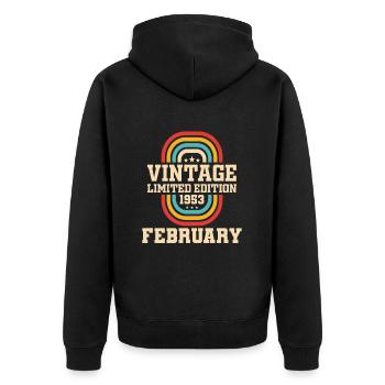 71. Geburtstag FEBRUAR Jahrgang 1953 Geschenkidee - Unisex Premium Bio Zip Hoodie - Schwarz - Hinten - Nico (187cm)