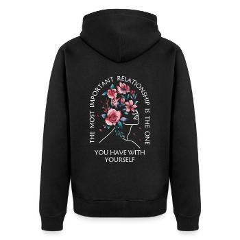 Mindfulness Affirmation Minimal Line Art Drawing - Unisex Premium Bio Zip Hoodie - Schwarz - Hinten - Nico (187cm)