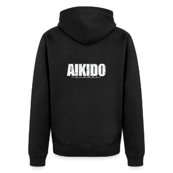 Aikido Nanadan japanische Kampfkunst - Unisex Premium Bio Zip Hoodie - Schwarz - Hinten - Nico (187cm)