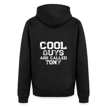 Cool guys are called Tony - Unisex Premium Organic Zip Hoodie - black - Back - Nico (187cm)