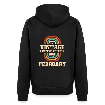 76e anniversaire février Vintage 1948 idée cadeau - Veste à capuche bio Premium Unisexe - noir - Dos - Nico (187cm)