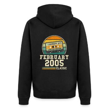 19e anniversaire février Vintage 2005 idée cadeau - Veste à capuche bio Premium Unisexe - noir - Dos - Nico (187cm)