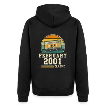 23. Geburtstag FEBRUAR Jahrgang 2001 Geschenkidee - Unisex Premium Bio Zip Hoodie - Schwarz - Hinten - Nico (187cm)