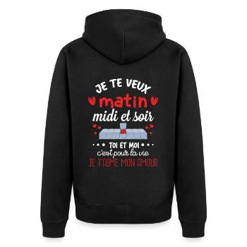 Cadeau St Valentin Femme Homme Je t aime - Veste à capuche bio Premium Unisexe - noir - Dos - Nico (187cm)