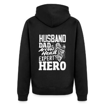 Arrowhead Hunter Bogenschießen Arrowhead - Unisex Premium Bio Zip Hoodie - Schwarz - Hinten - Nico (187cm)