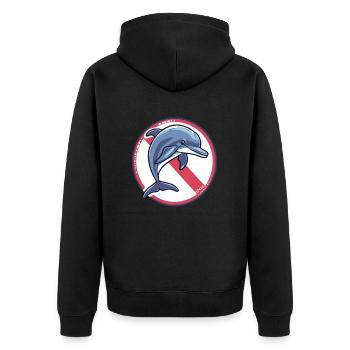Delphine Verboten: Delfin - Unisex Premium Bio Zip Hoodie - Schwarz - Hinten - Nico (187cm)