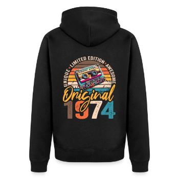 Vintage 1974 Born 1974 Cassette Original 1974 - Unisex Premium Organic Zip Hoodie - black - Back - Nico (187cm)