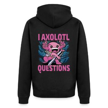 I axolotl Fragen - Unisex Premium Bio Zip Hoodie - Schwarz - Hinten - Nico (187cm)