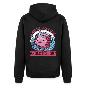 Ich mag Axolotl einfach sehr gut, ok? - Unisex Premium Bio Zip Hoodie - Schwarz - Hinten - Nico (187cm)