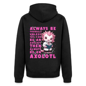 Axolotl Lustiges Zitat - Unisex Premium Bio Zip Hoodie - Schwarz - Hinten - Nico (187cm)
