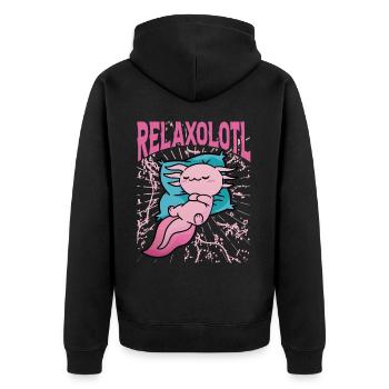 Relaxolotl - Unisex Premium Bio Zip Hoodie - Schwarz - Hinten - Nico (187cm)