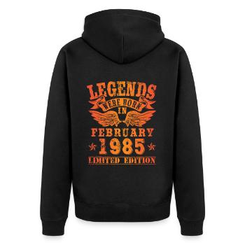 Legends sont nés en février 1985 Anniversaire - Veste à capuche bio Premium Unisexe - noir - Dos - Nico (187cm)