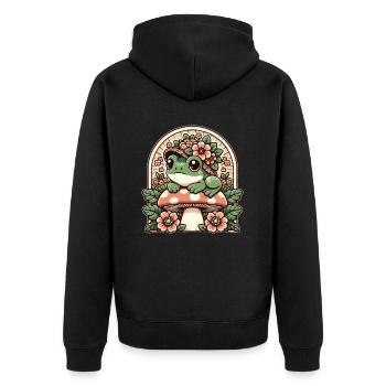Cottage Core Frosch Mit Blumenhut Pilz - Unisex Premium Bio Zip Hoodie - Schwarz - Hinten - Nico (187cm)