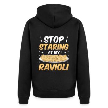 Lustige Italienisches Ravioli Pasta - Unisex Premium Bio Zip Hoodie - Schwarz - Hinten - Nico (187cm)