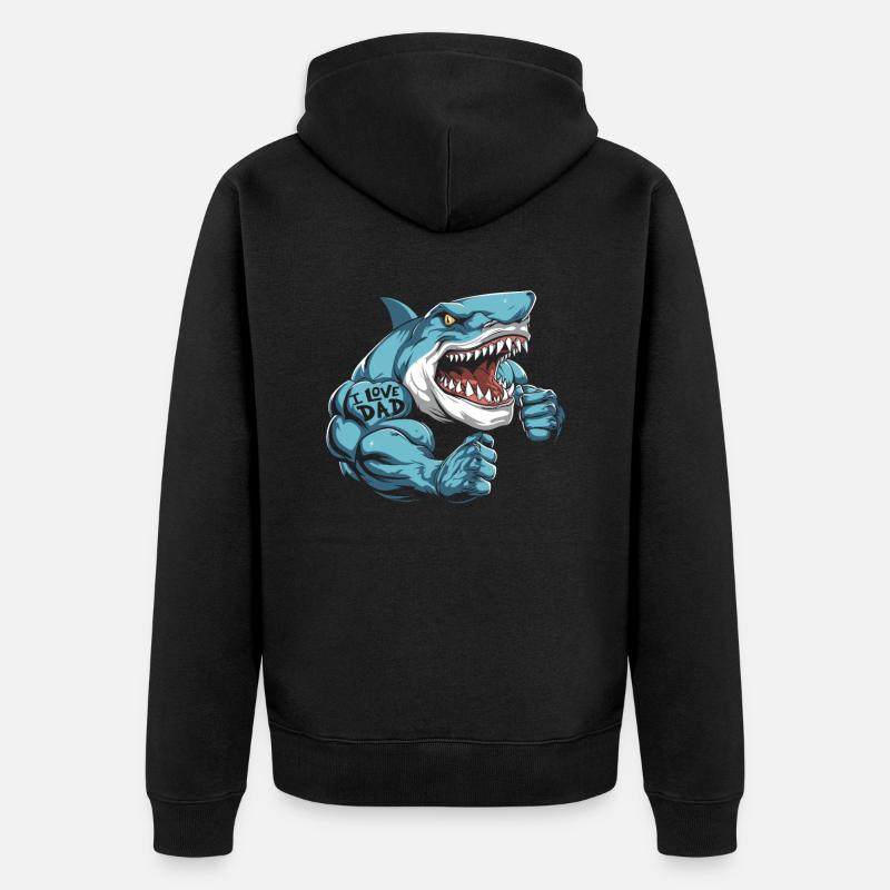 Requin biceps tatouage j’aime papa - Veste à capuche bio Premium Unisexe - noir
