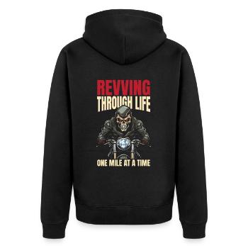 Motorrad Biker Motorbike - Unisex Premium Bio Zip Hoodie - Schwarz - Hinten - Nico (187cm)