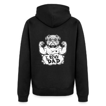 Mops Hund I Love Dad - Unisex Premium Bio Zip Hoodie - Schwarz - Hinten - Nico (187cm)