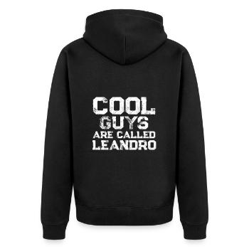 Cool guys are called Leandro - Unisex Premium Bio Zip Hoodie - Schwarz - Hinten - Nico (187cm)