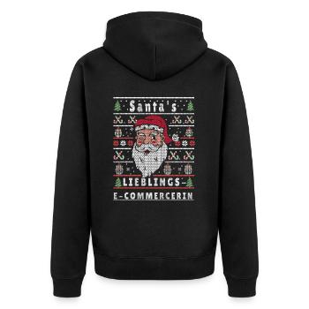 Ugly Weihnachten SANTAS LIEBLINGS E-Commercerin - Unisex Premium Bio Zip Hoodie - Schwarz - Hinten - Nico (187cm)