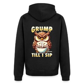 Mürrische Eule Mit Kaffee-morgenstimmung - Unisex Premium Bio Zip Hoodie - Schwarz - Hinten - Nico (187cm)