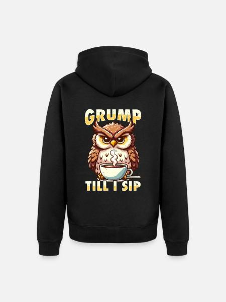Mürrische Eule Mit Kaffee-morgenstimmung - Unisex Premium Bio Zip Hoodie - Schwarz