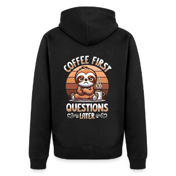 Mürrisches Faultier Mit Kaffee-morgenstimmung - Unisex Premium Bio Zip Hoodie - Schwarz - Hinten - Nico (187cm)