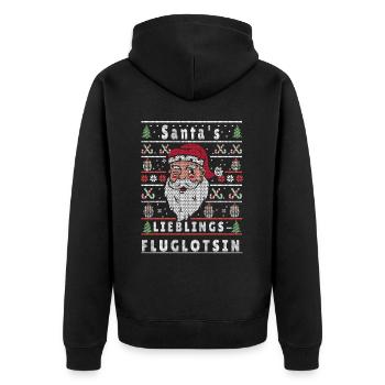 Ugly Weihnachten SANTAS LIEBLINGS Fluglotsin - Unisex Premium Bio Zip Hoodie - Schwarz - Hinten - Nico (187cm)
